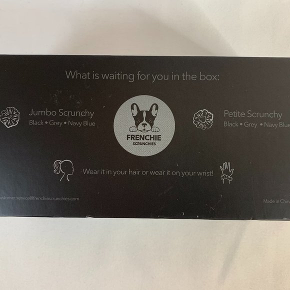 NEW Frenchie Scrunchies, set of 6 - Black/Gry/Navy - Picture 3 of 5